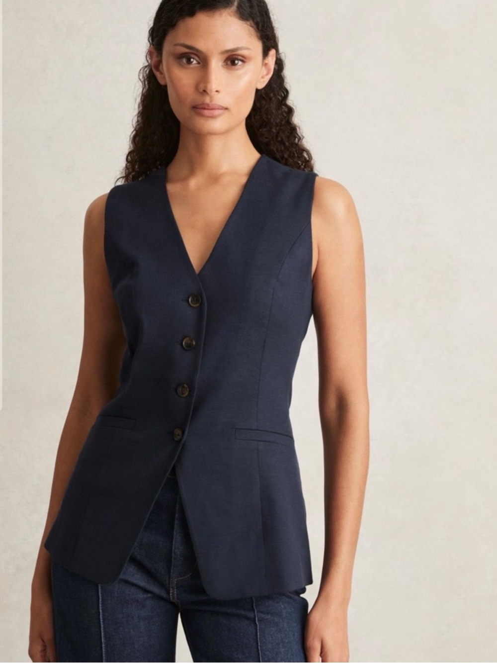 Jones New York Sleeveless Navy Button-Front Vest 8